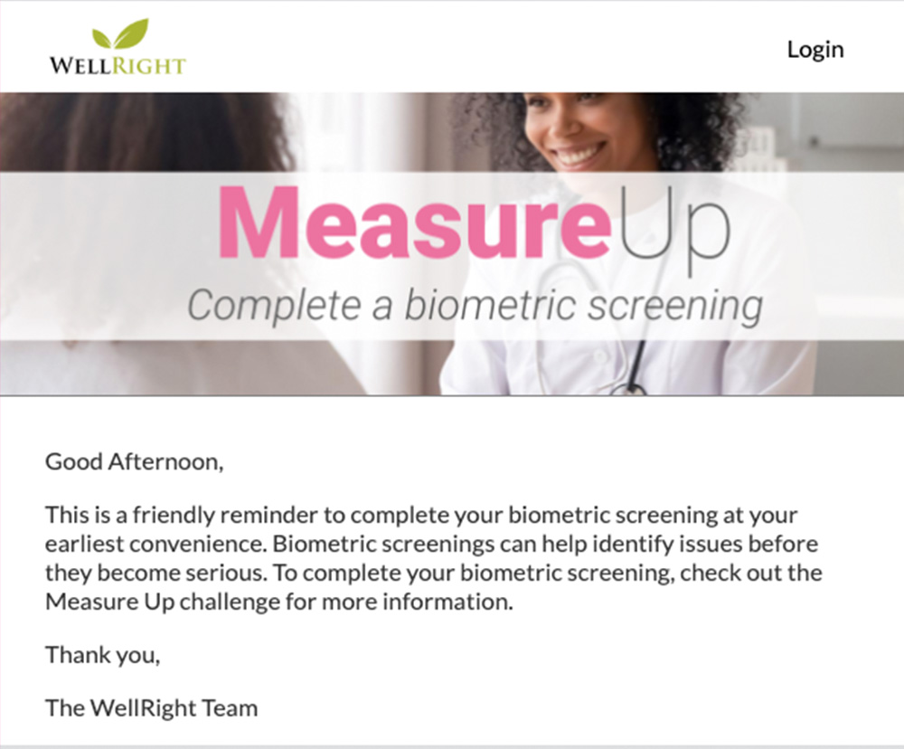 Screen shot of WellRight email reminder