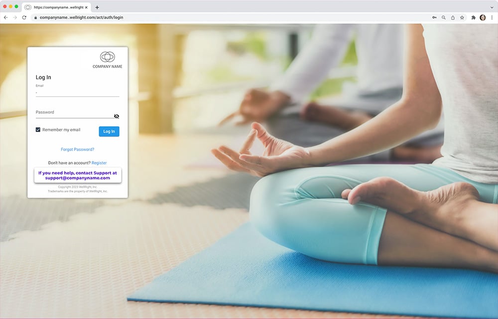 Sample for a WellRight company wellness program log in page